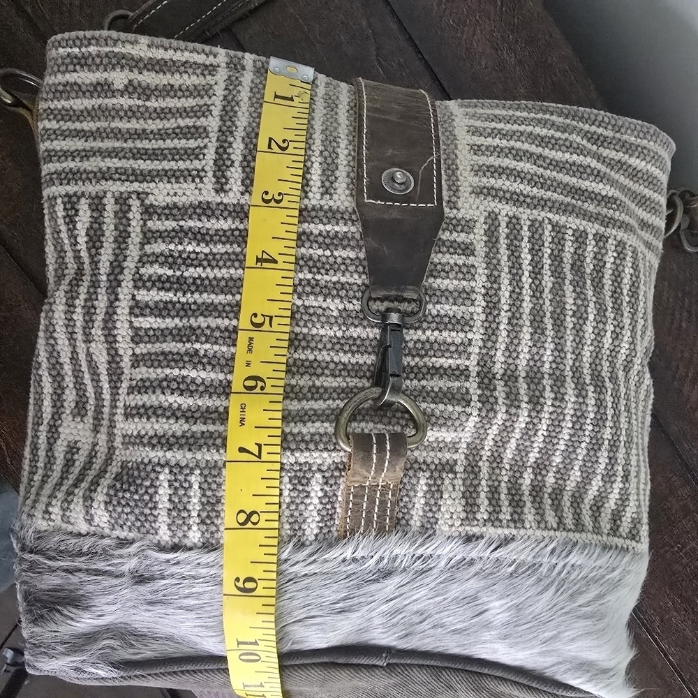 Myra Upcycled Canvas Fur Crossbody Shoulder Bag Purse Brown - Picture 15 of 16